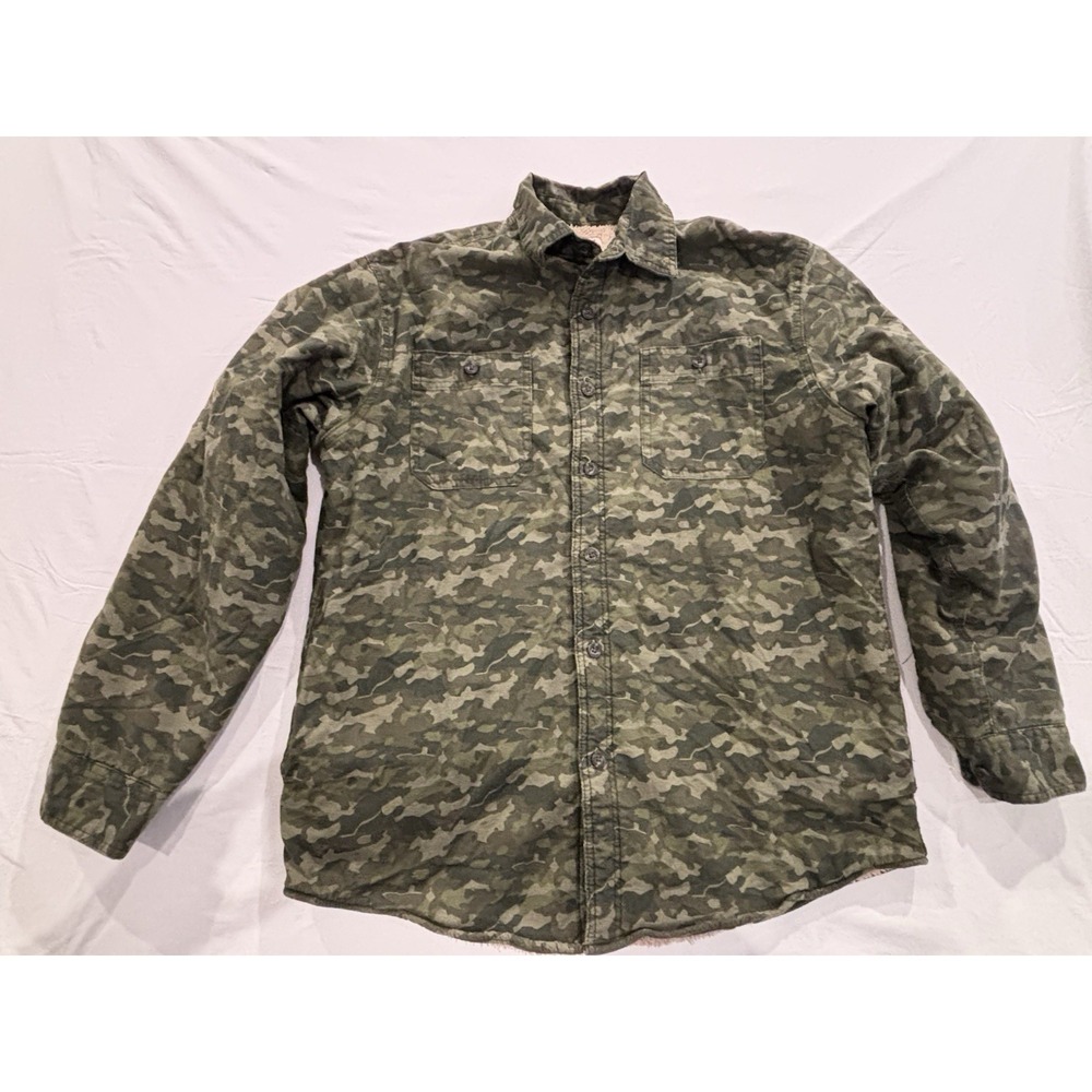 Wrangler Sherpa Lined Shirt Jacket M Camouflage Fleece Military Hunting Shacket